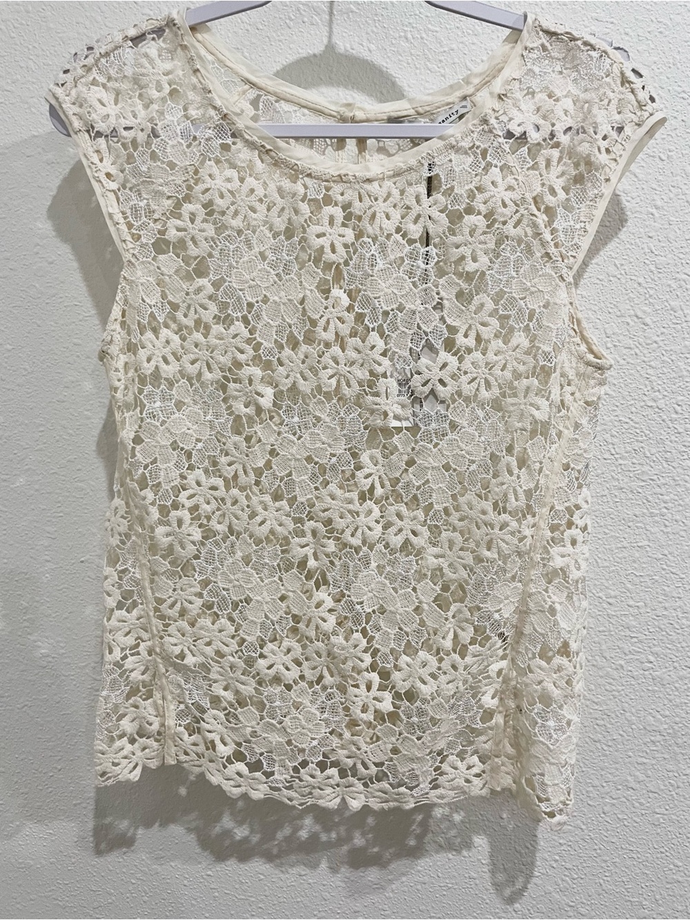 Delicate Crochet Lace Short Sleeve Top Boho Feminine Neutral Silk
